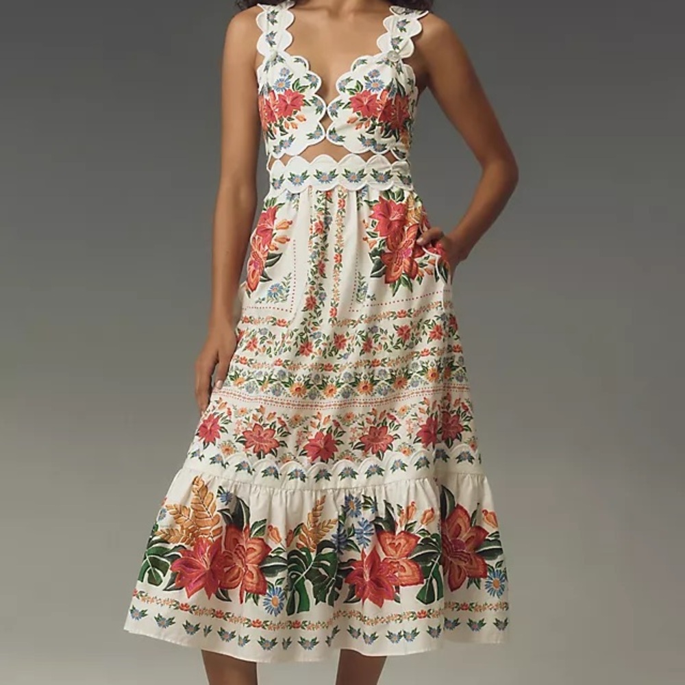 ISO Farm Rio Bloom Garden Off White Midi Dress